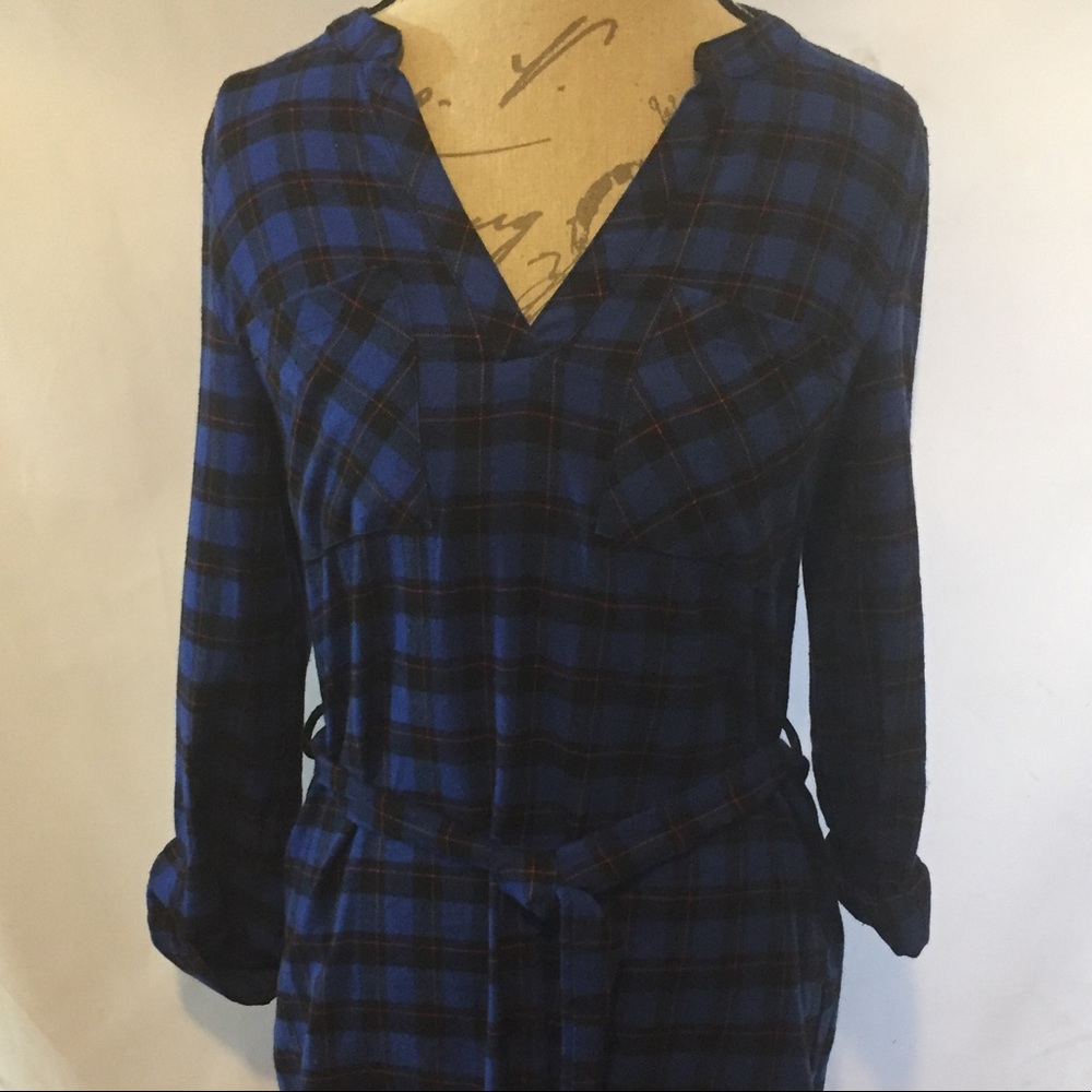 West 36th Women’s Blue Cotton Plaid Shirt Dress Women’s Small